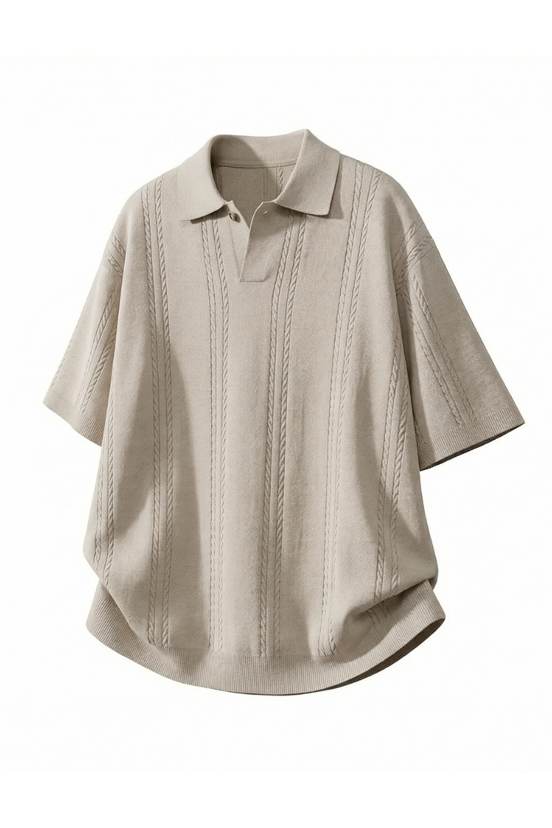 Men's Summer Cable Knit Breathable Old Money Loose Polo