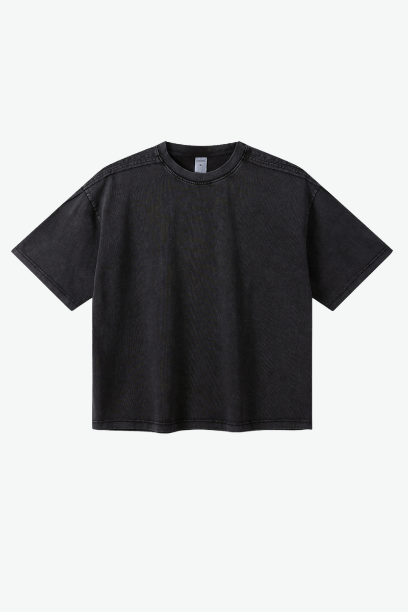 Men's 275g Cotton Washed Raw Edge Patchwork Sports Tee