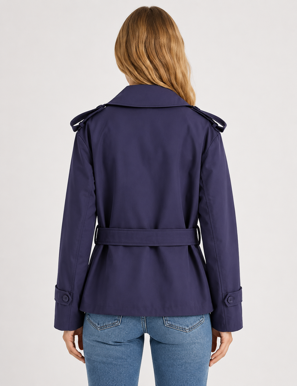 Ladies Lapel Collar Belted Short Trench Coat