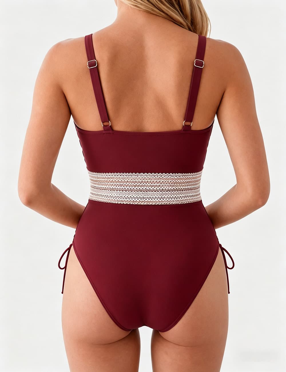 Ladies Deep V-Neck Adjustable Side Drawstring One Piece Swimsuit