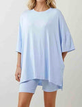 Ladies Solid Loungewear Outfits Loose Top & Slim Shorts Set