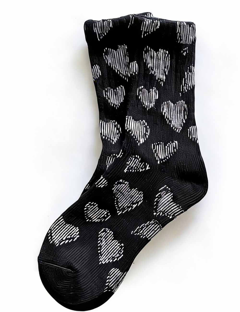 Ladies Valentine's Heart Pattern Ribbed Edge Knit Midi Calf Socks