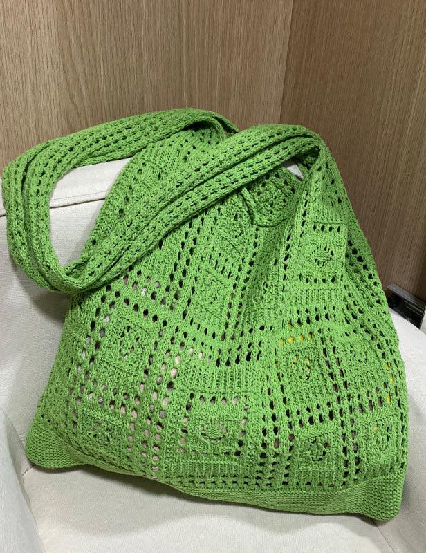 Ladies Square Knit Solid Color Tote Bag SKAB4110