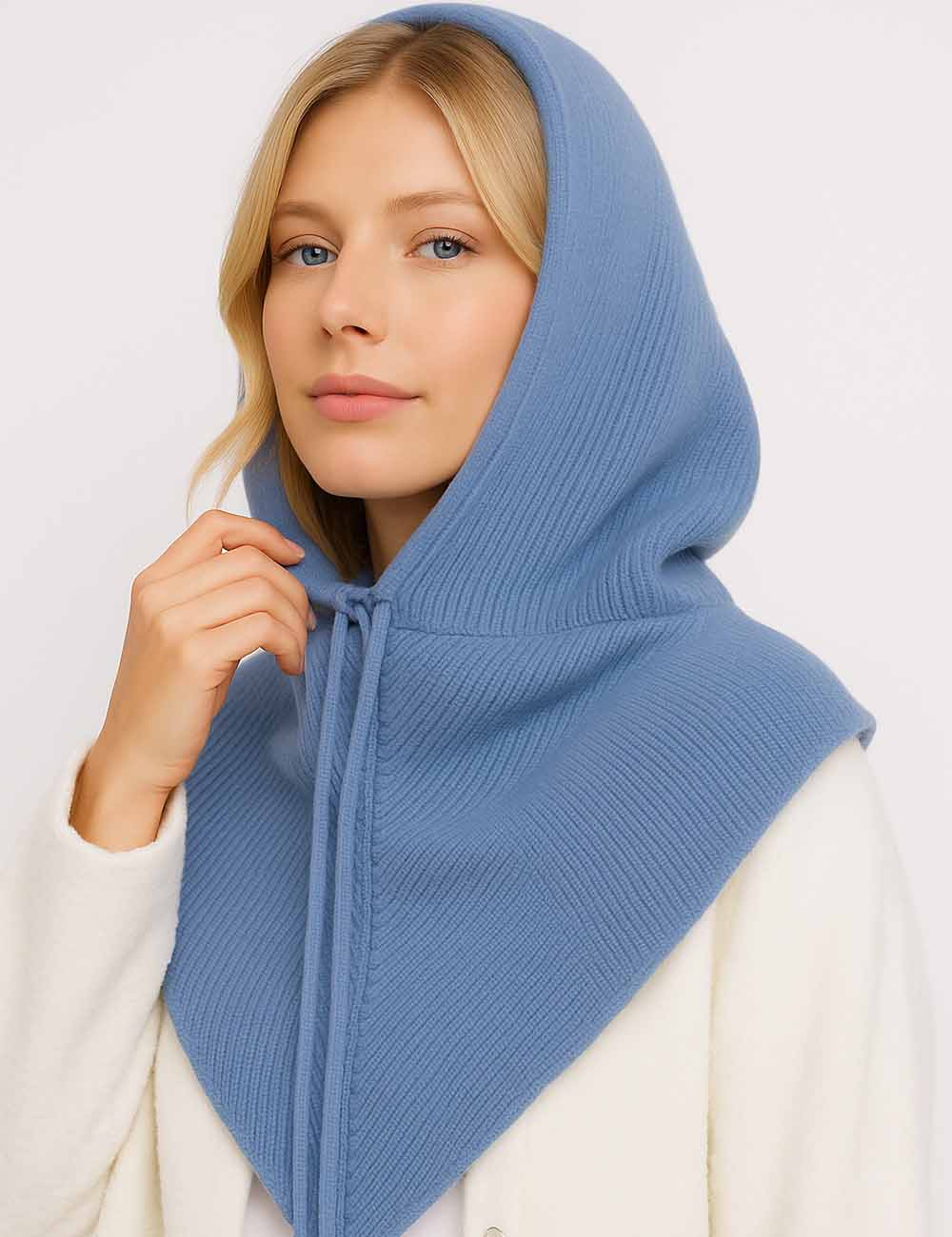 Ladies Simple Fashionable Drawstring Hooded Knit Scarf