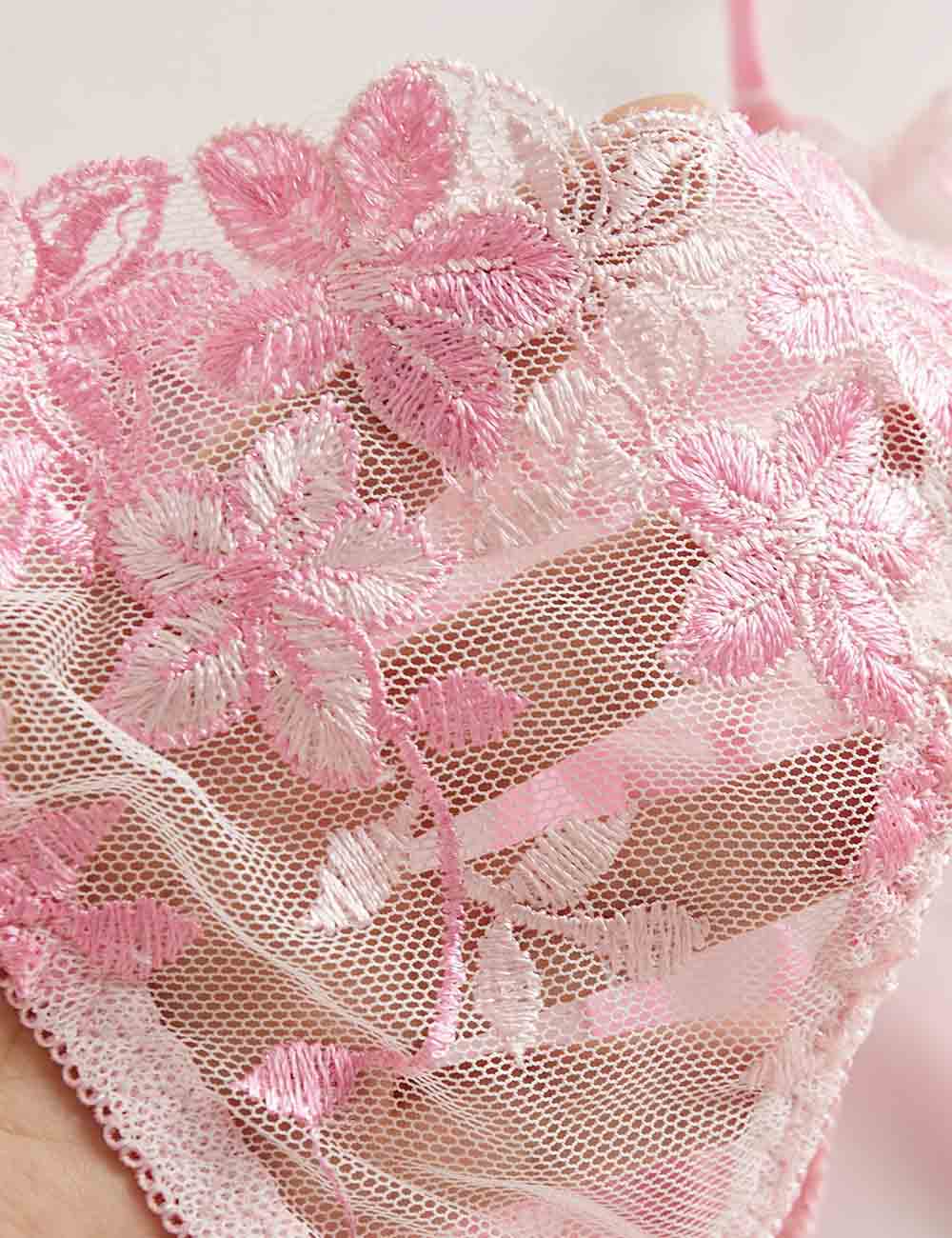 Ladies Floral Embroidery See Through 2PCS Lingerie Set 8XX0111