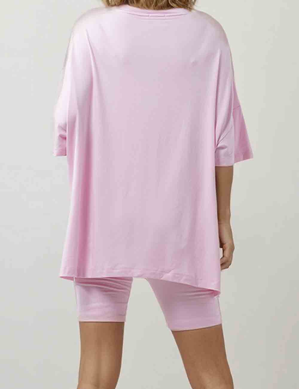 Ladies Solid Loungewear Outfits Loose Top & Slim Shorts Set