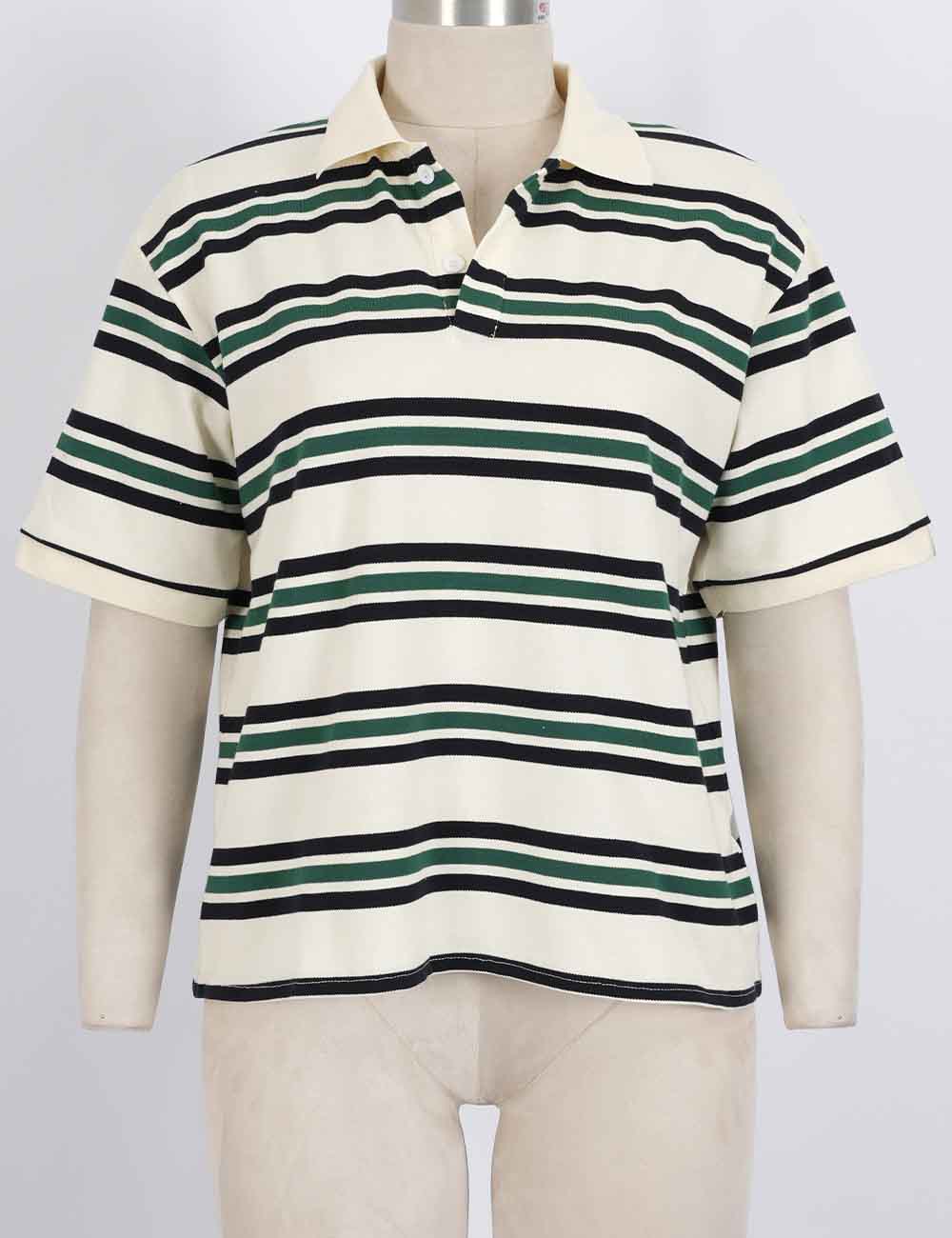 Ladies Striped Polo Collar Short Sleeves T-Shirt Top