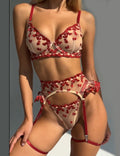 Ladies Valentine Heart Embroidery 3PCS Lingerie Set SKLG4110