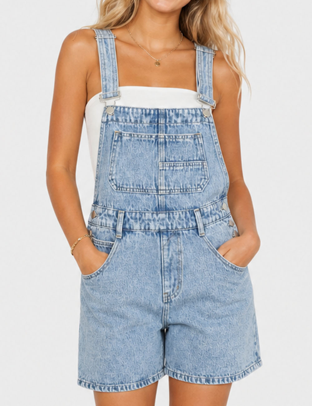 Ladies Adjustable Strap Wide Leg Denim Romper