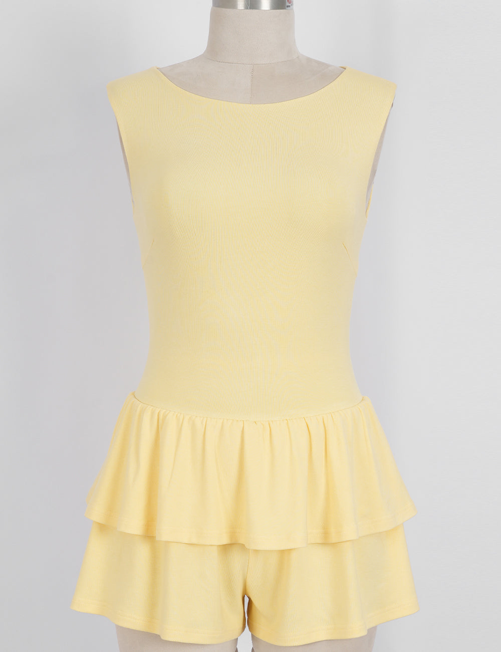 Ladies Sleeveless Layered Ruffle Hem Solid Color Romper