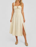 Ladies Square Neck Crisscross Lace-Up Back Solid Color Midi Dress