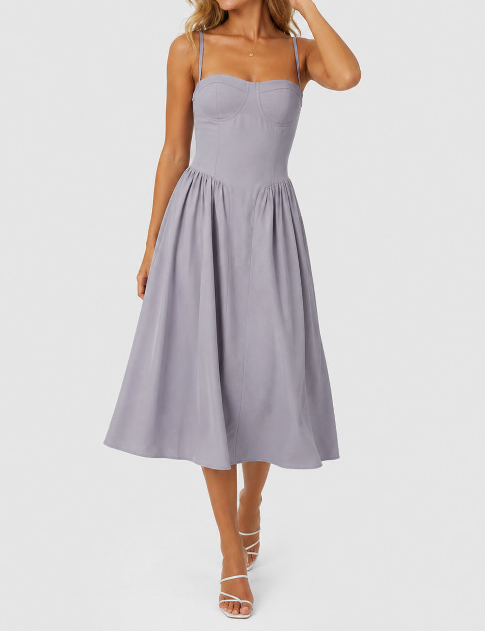 Ladies Chic Sweetheart Neck Corset Spaghetti Strap Midi Dress