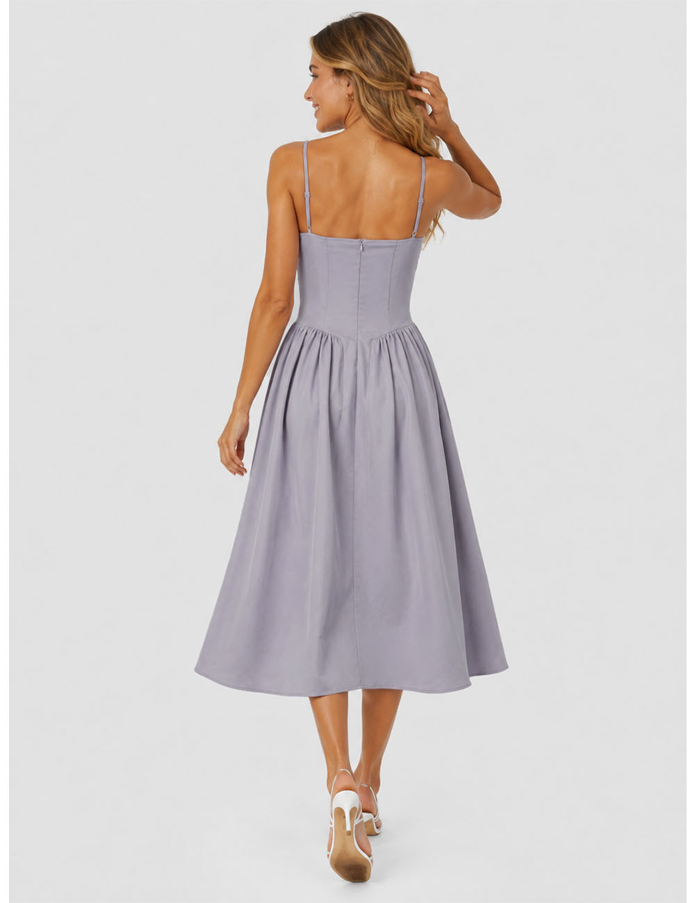 Ladies Chic Sweetheart Neck Corset Spaghetti Strap Midi Dress