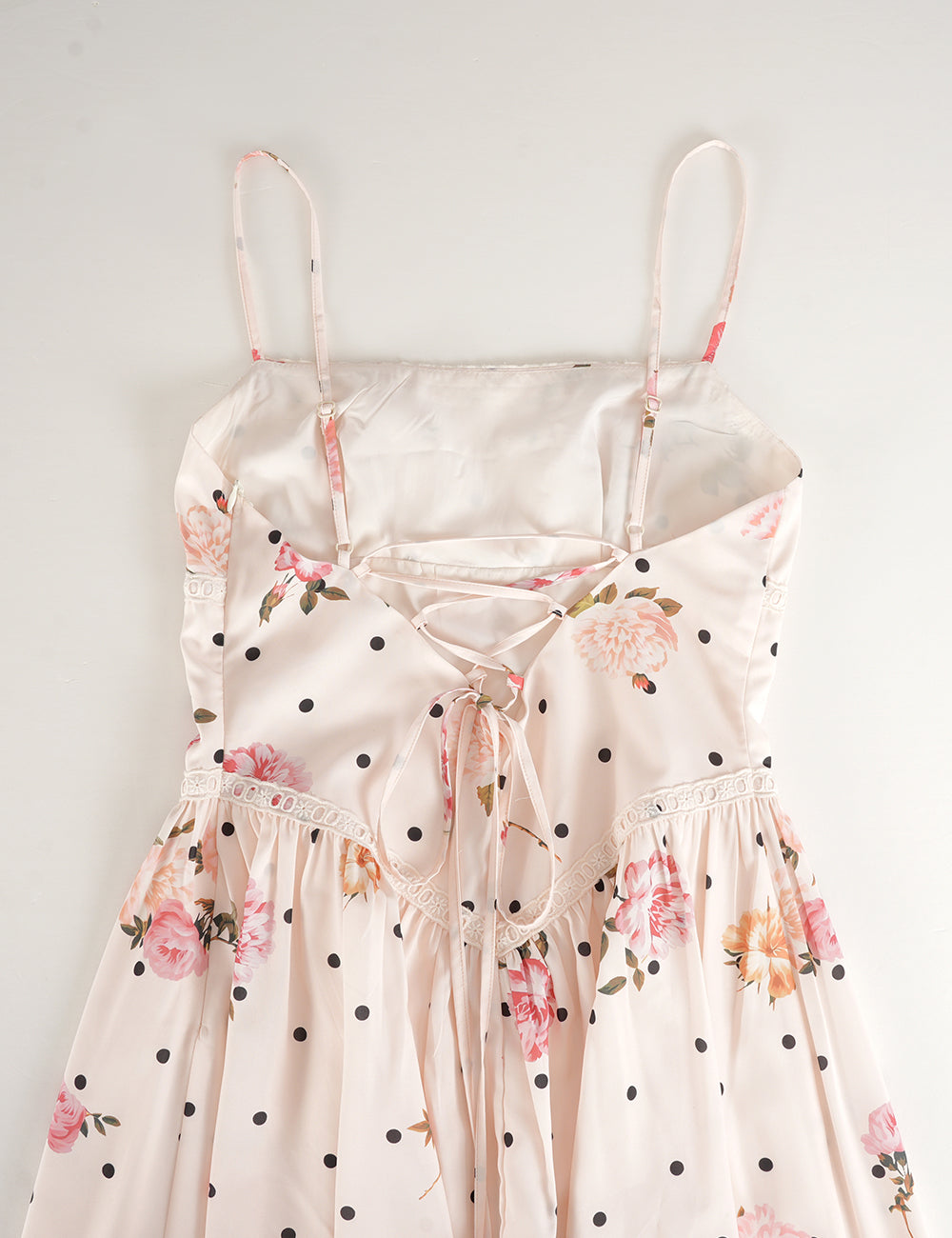 Ladies Polka Dot Floral Print Square Neck Cami Mini Dress