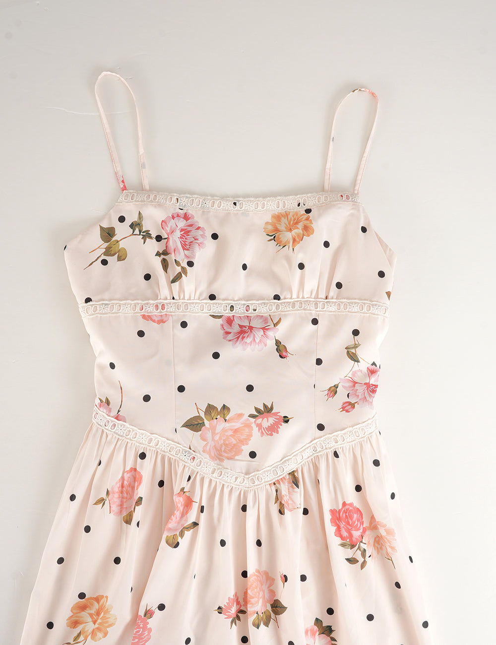 Ladies Polka Dot Floral Print Square Neck Cami Mini Dress