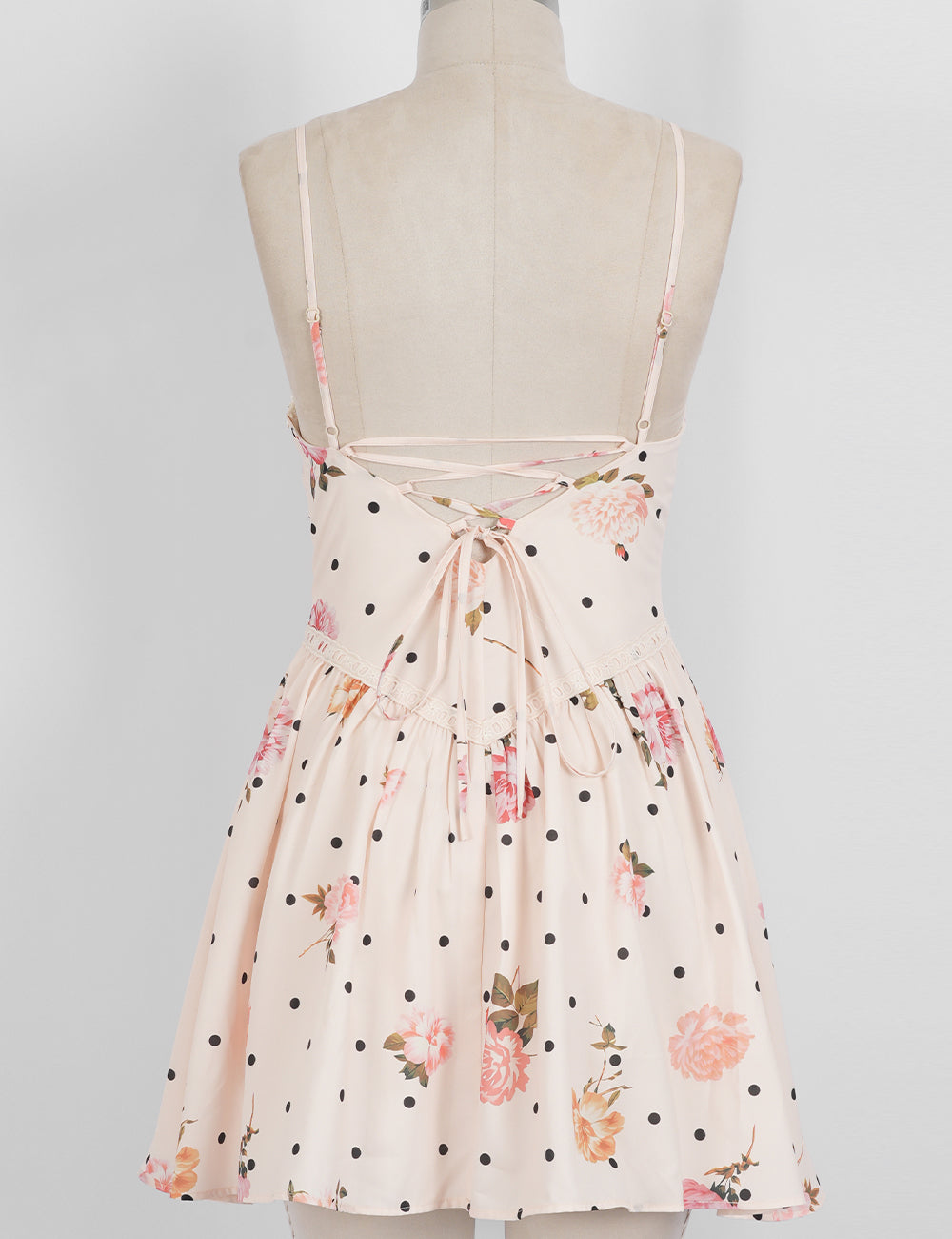 Ladies Polka Dot Floral Print Square Neck Cami Mini Dress