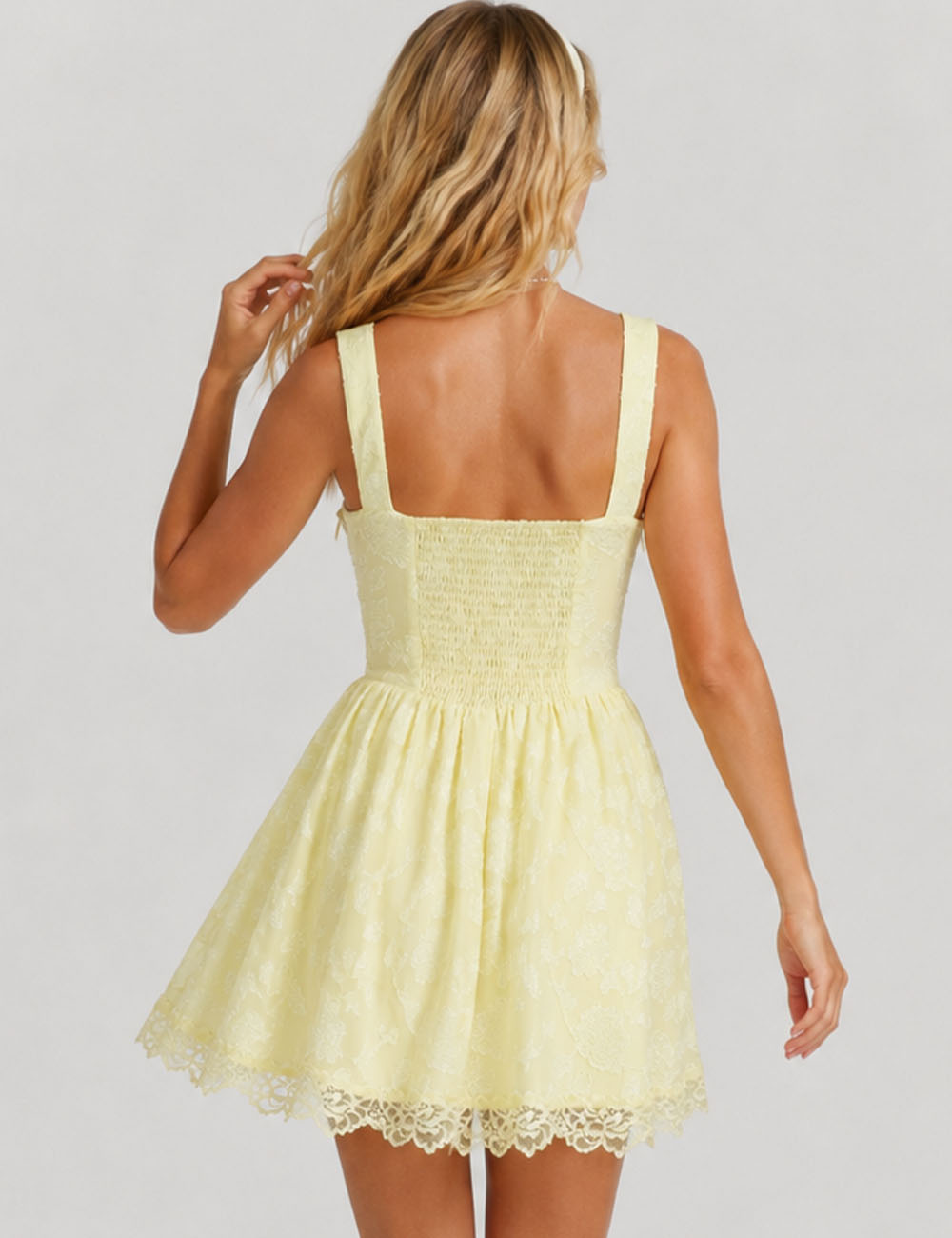 Ladies Floral Lace Square Neck Sleeveless Mini Dress