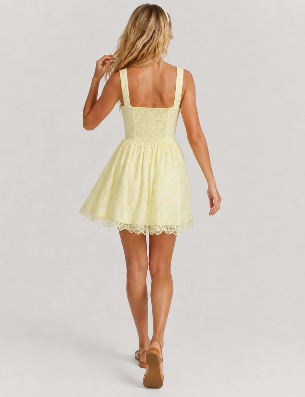 Ladies Floral Lace Square Neck Sleeveless Mini Dress