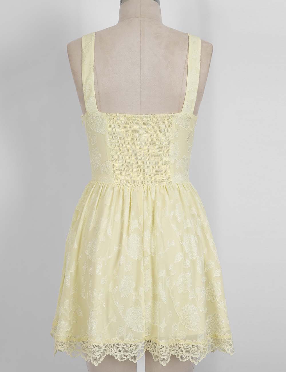 Ladies Floral Lace Square Neck Sleeveless Mini Dress