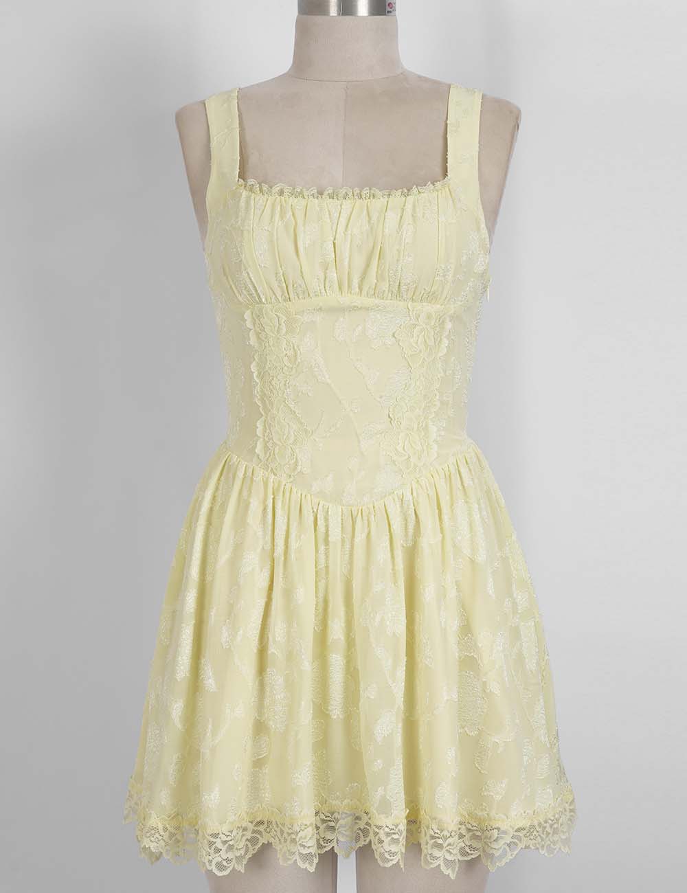 Ladies Floral Lace Square Neck Sleeveless Mini Dress