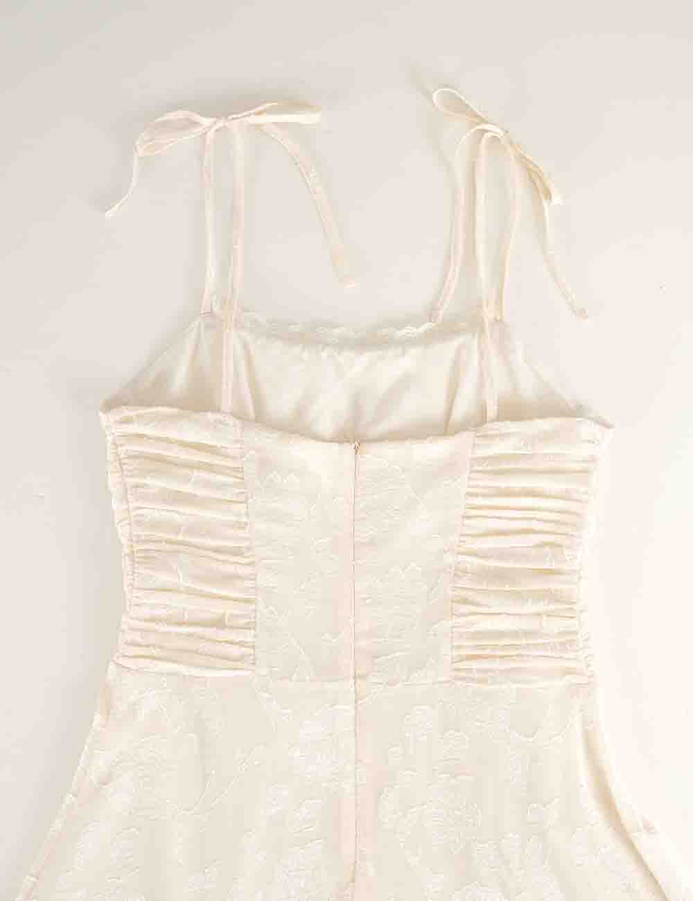 Ladies Romantic Floral Jacquard Ruched Tie Strap Cami Midi Dress