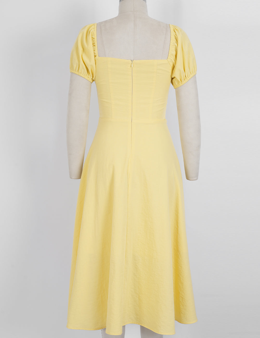 Ladies Bow Square Neck Solid Color Short Sleeves Midi Dress