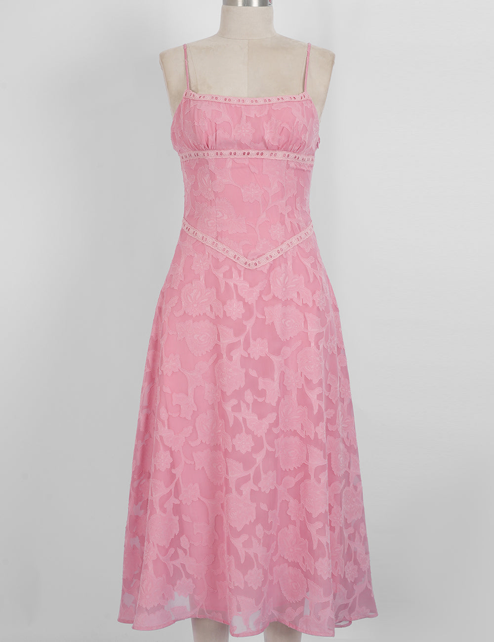 Ladies Elegant Floral Lace Square Neck Cami  Midi Dress