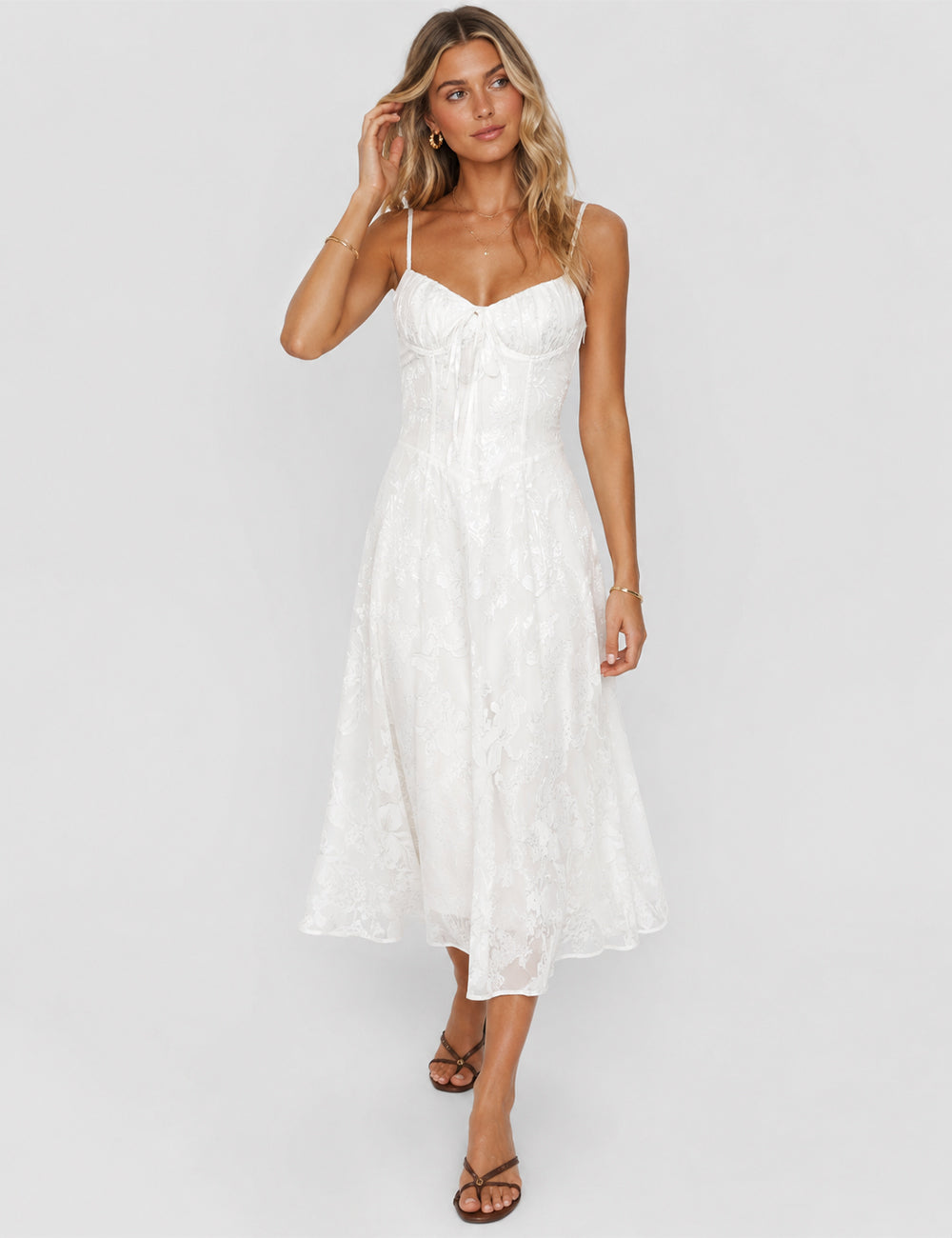 Ladies Elegant Corset Seamed Fitted Bodice Midi Dress