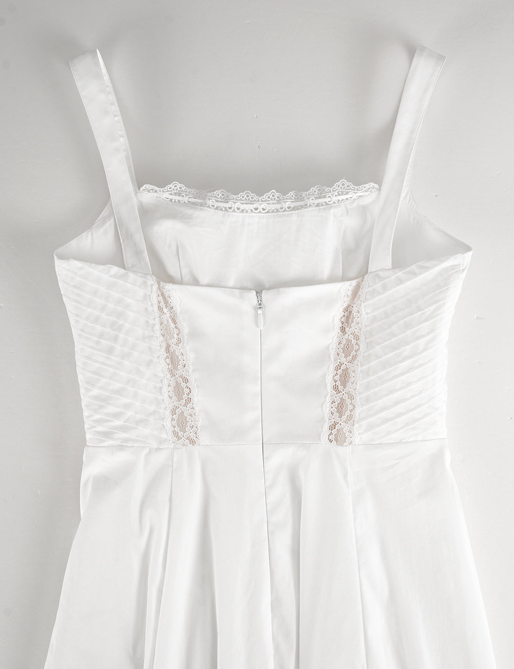 Ladies White Lace Trim Ruched Bust Midi Dress