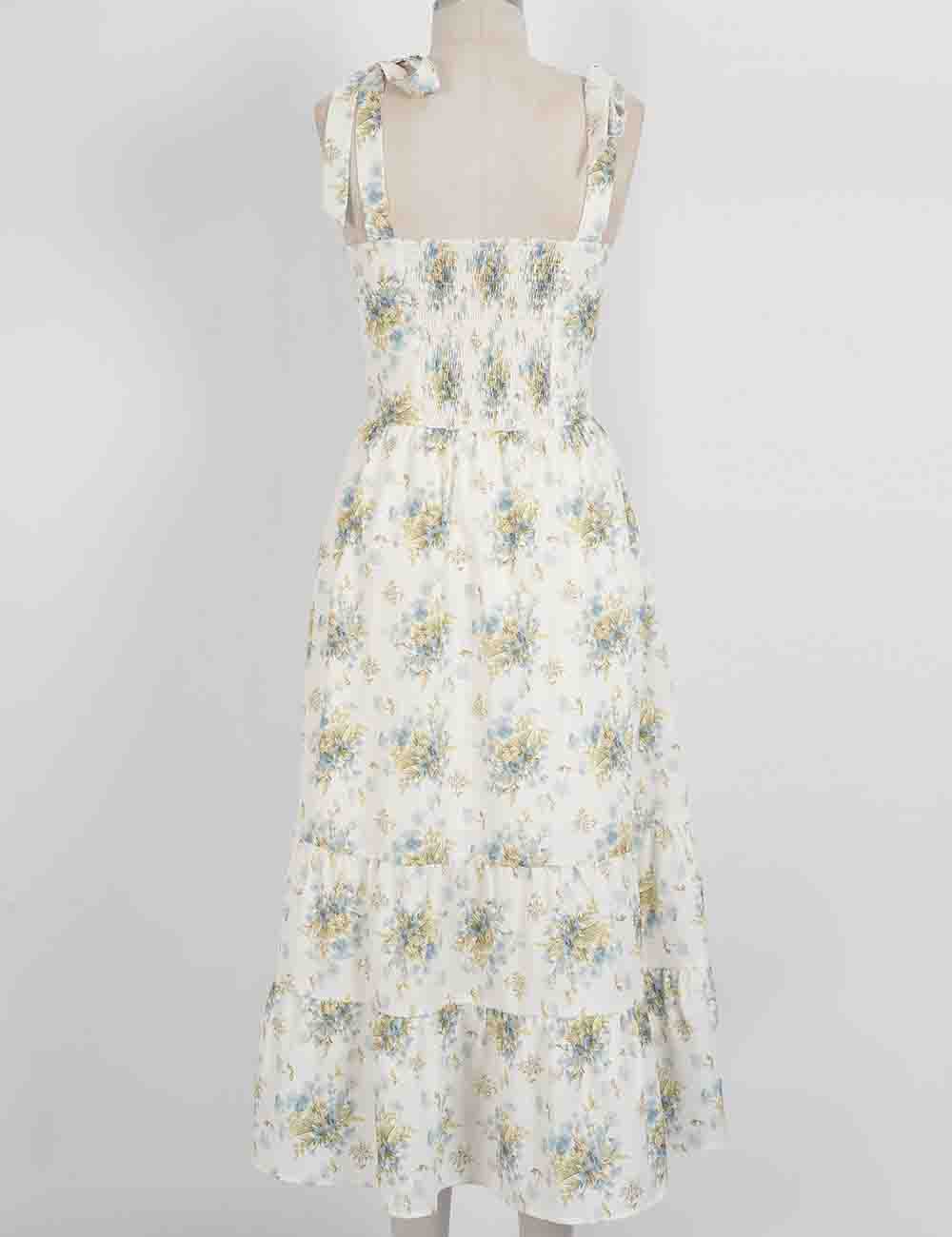Ladies Floral Print Strap Shoulder Midi Dress