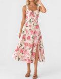 Ladies Elegant Floral Print Sweetheart Neck Midi Dress