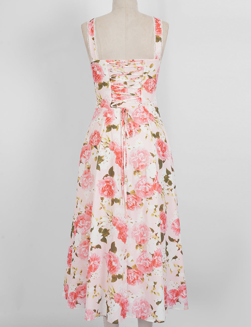 Ladies Elegant Floral Print Sweetheart Neck Midi Dress