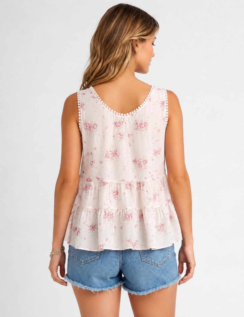 Ladies Boho Floral Print Tie Front Sleeveless Top
