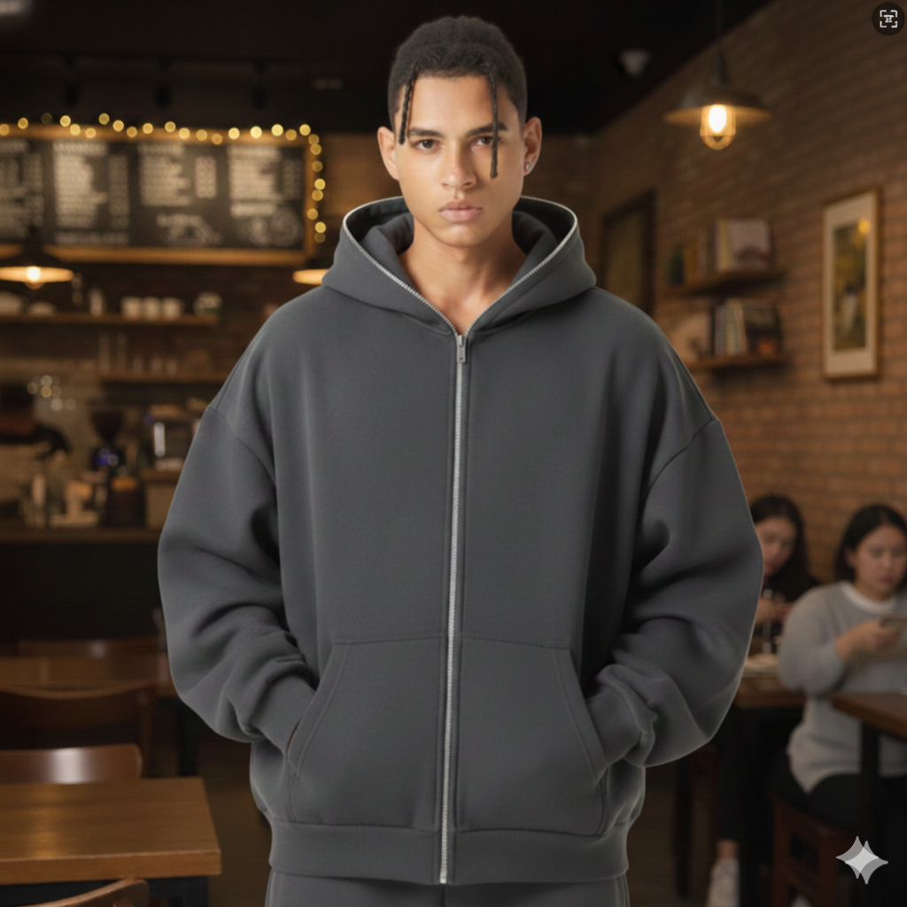 Men's Streetwear Cropped Full Zipper Hooded Jacket