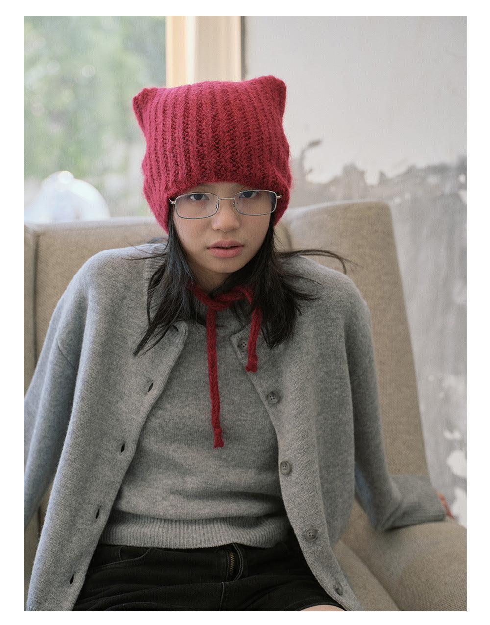 Ladies Solid Color Cat Ears Hat YH4049