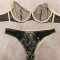 Ladies Color Block Heart Embroidery 2PCS Lingerie Set SKLG4076