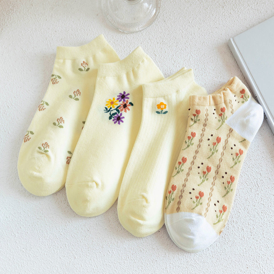 Ladies Floral Knit Boat Socks SKAS50024