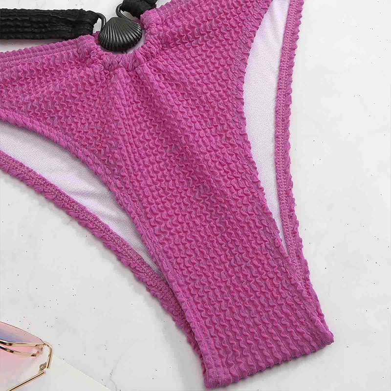 Ladies Color Block Wrinkle Seashell Bikini Set SKSW40125