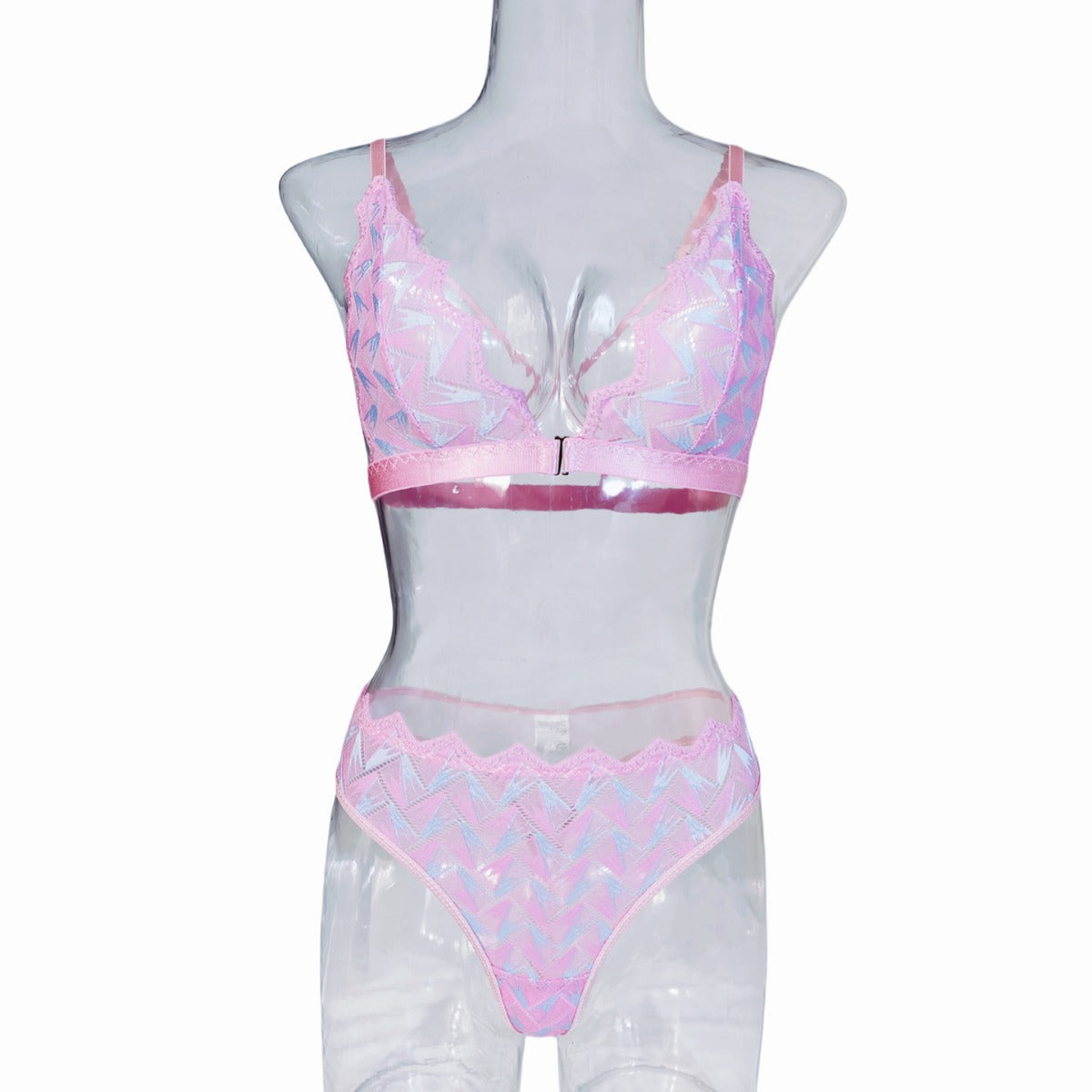 Ladies Color Block See Sheer Lace 2PCS Lingerie Set SKLG4041