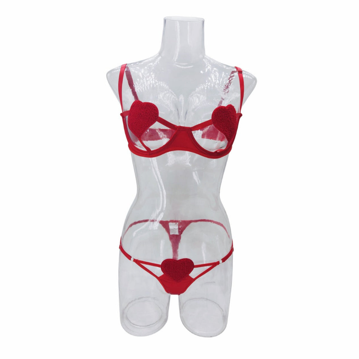 Ladies Valentine Red Heart Sexy 2PCS Lingerie Set SKLG4061