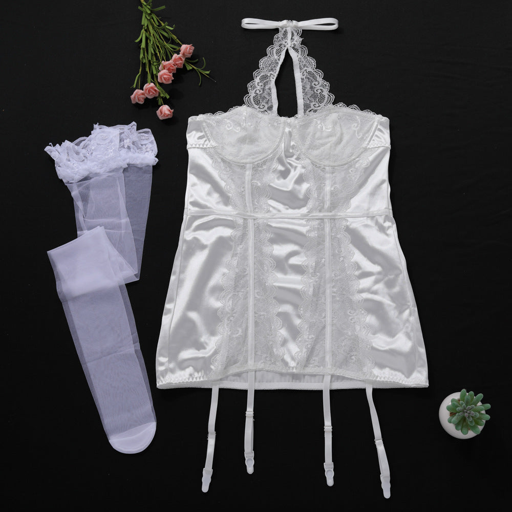 Ladies Satin Lace Sexy Lingerie Chemise Set SKLG4092