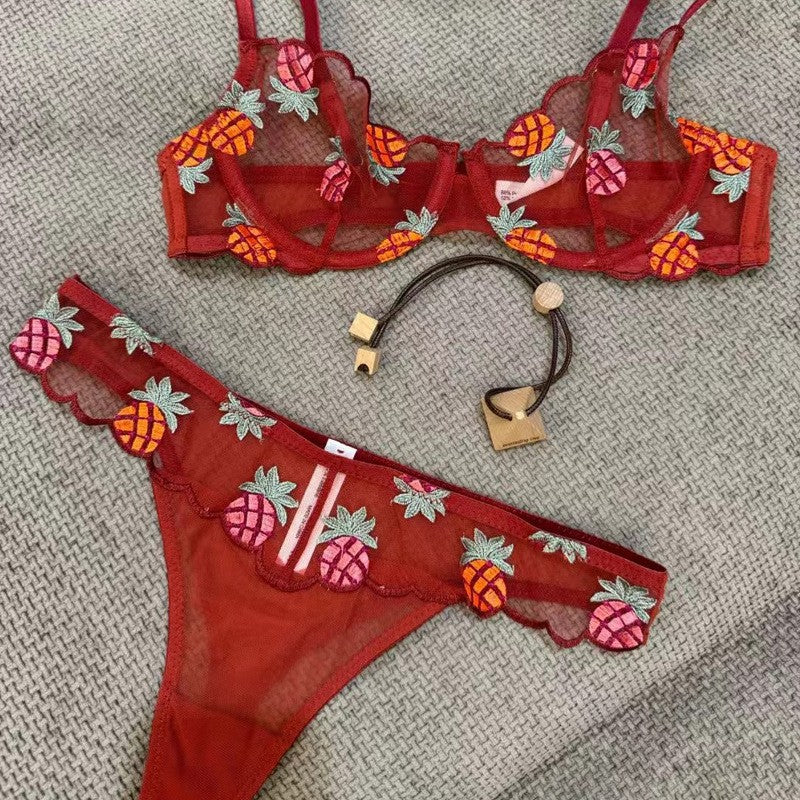 Ladies Pineapple Embroidery 2PCS Lingerie Set SKLG4077