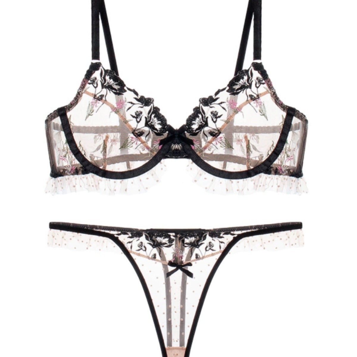 Ladies See Through Embroidery 2PCS Lingerie Set SKLG4069