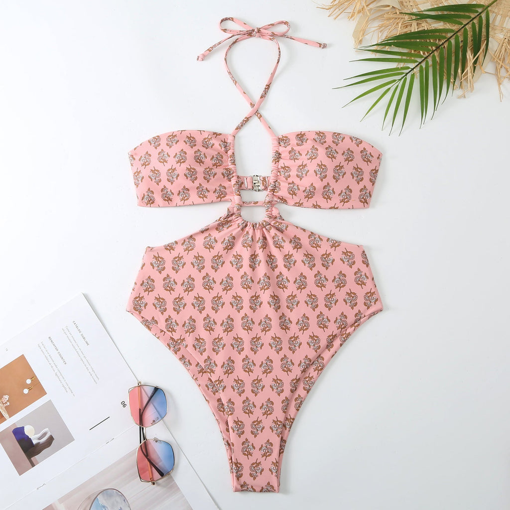 String Halter One Piece Swimwear with Cover SKSW40150