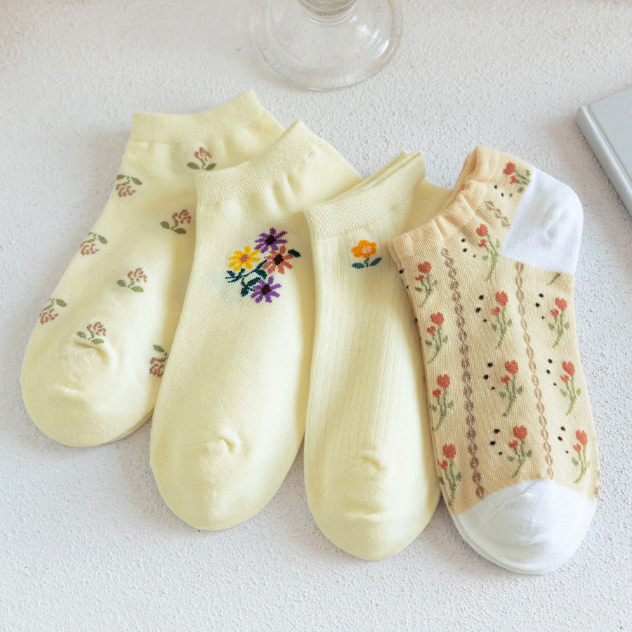 Ladies Floral Knit Boat Socks SKAS50024