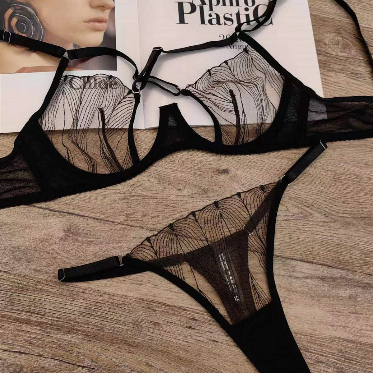 Ladies Inregular Line Embroidery 2PCS Lingerie Set SKLG4155