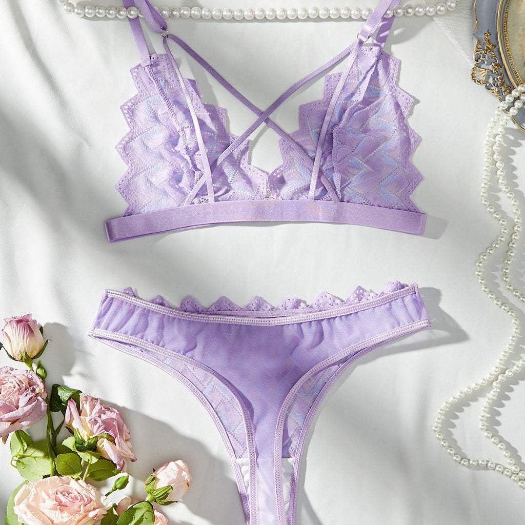 Ladies Color Block See Sheer Lace 2PCS Lingerie Set SKLG4041