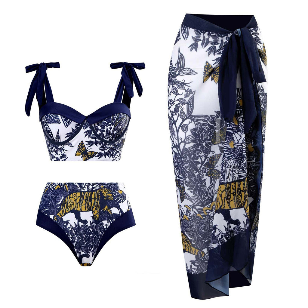 Butterfly Tiger Strape Shoulder Bikini Set with Cover SKSW40117