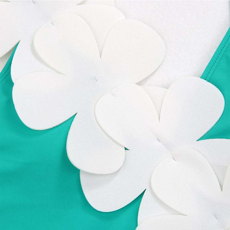 Flower Shoulder One Piece Swimwear 2PCS Set SKSW40141