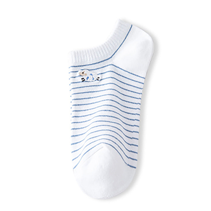Ladies Embroidery Sheep Striped Knit Boat Socks SKAS50030